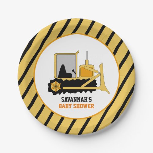 Construction Bulldozer Baby Shower Paper Plate