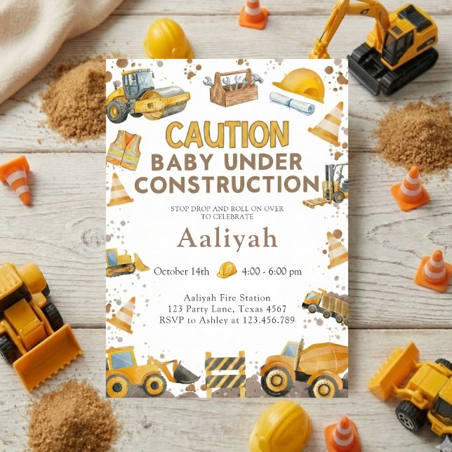 construction bulldozer celebration baby boy shower invitation (Creator Uploaded)