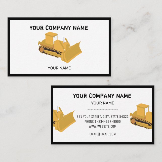 Construction Bulldozer Contractor Business Card (Front/Back)