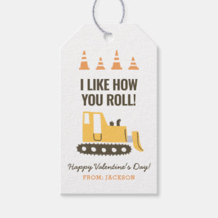 Construction Bulldozer Kids Classroom Valentine Gift Tags