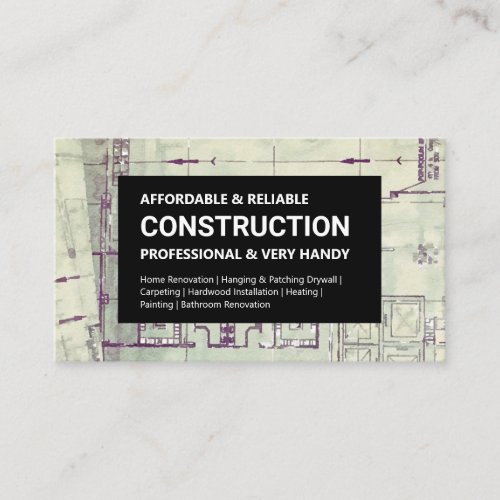 Construction Business Card _ Blueprint on Black