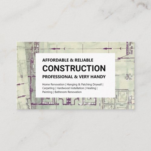 Construction Business Card _ Blueprint on White