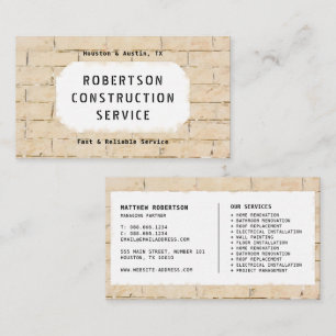 Construction Business Card - Cream Brick Wall