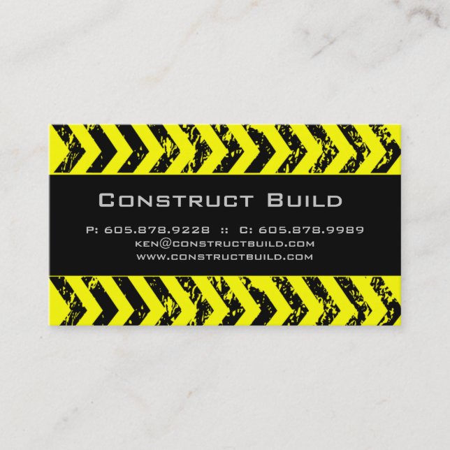 Construction Business Card Grunge yellow black (Front)