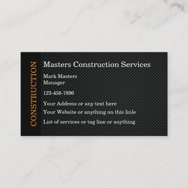 Construction Business Cards Carbon Fiber Backdrop (Front)