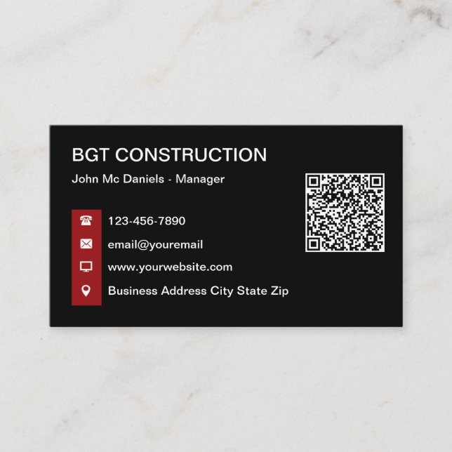 Construction Business Cards With QR Code Template (Front)