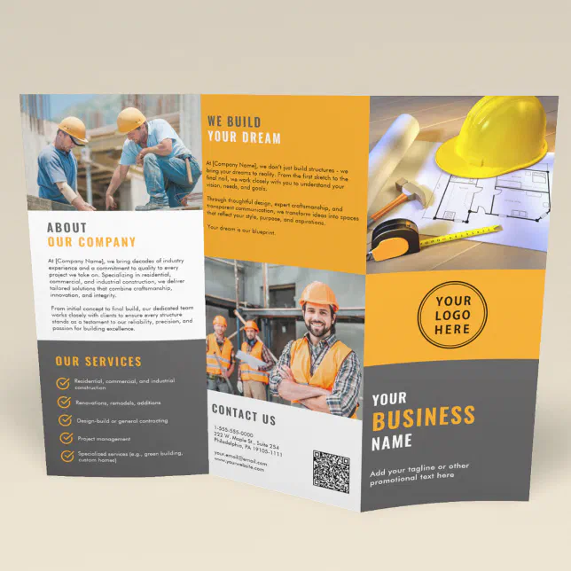 Construction Business Logo QR Code Promotional Brochure