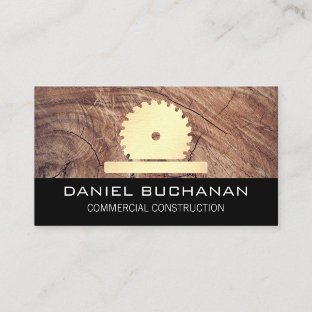 Construction / Buzz Saw / Wood Grain Business Card (Front)