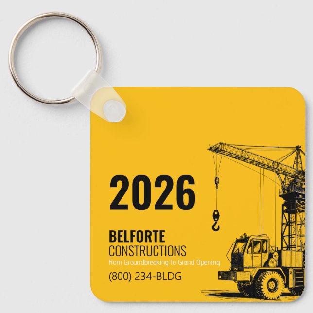 Construction Calendar | Yellow & Black Crane Keychain (Front)