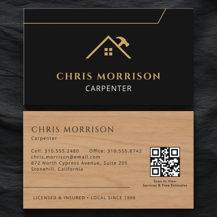 Construction Carpenter Carpentry Wood QR Code Business Card
