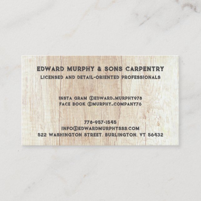 Construction Carpentry Business Card Template (Front)