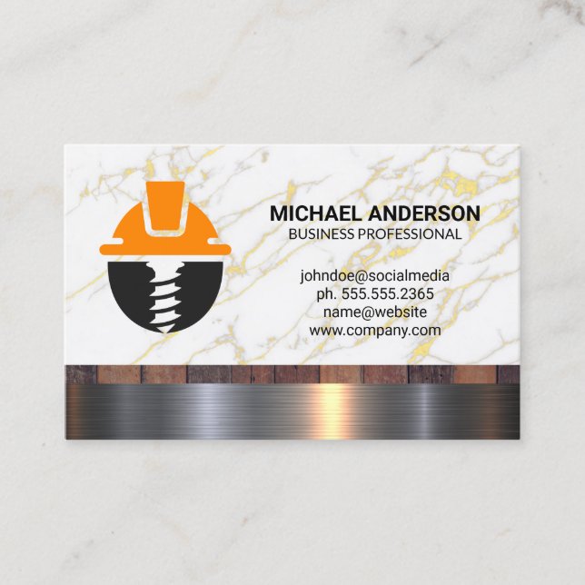 Construction Carpentry Logo | Marble Business Card (Front)