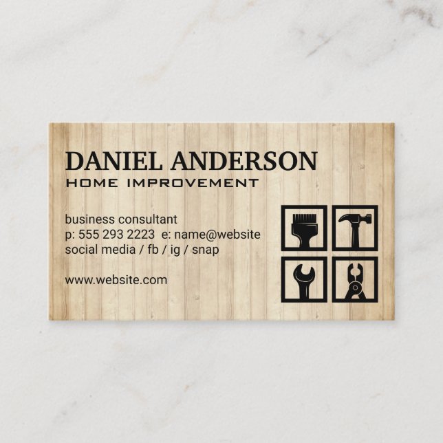 Construction | Carpentry Tools Icon Business Card (Front)