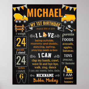 Construction cars trucks Birthday sign