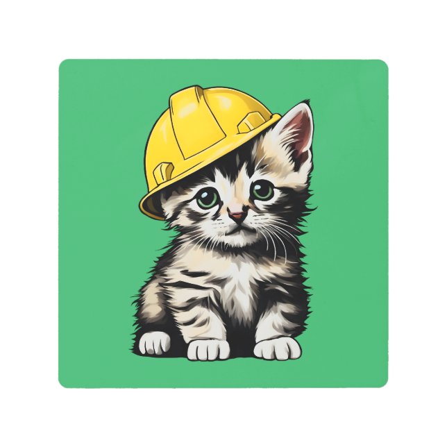 Construction Cat Metal Print (Front)