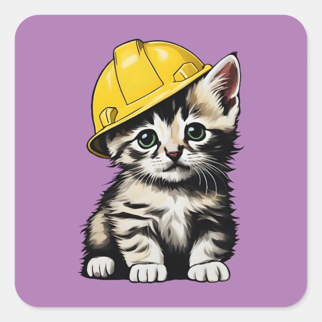 Construction Cat Square Sticker (Front)
