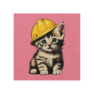 Construction Cat Wood Wall Art