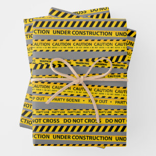 Construction Caution Line Party Gifts Decors Wrapping Paper Sheets