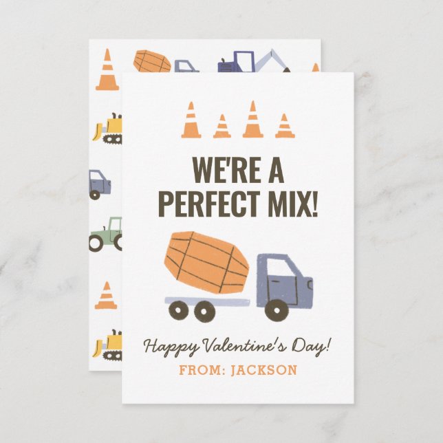 Construction Cement Mixer Kids Classroom Valentine Note Card (Front/Back)