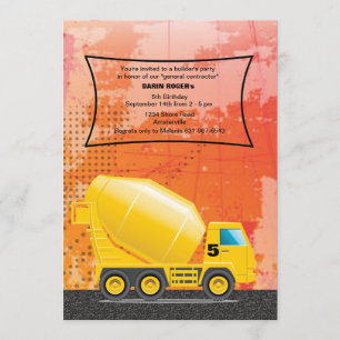 Construction Cement Truck Invitation
