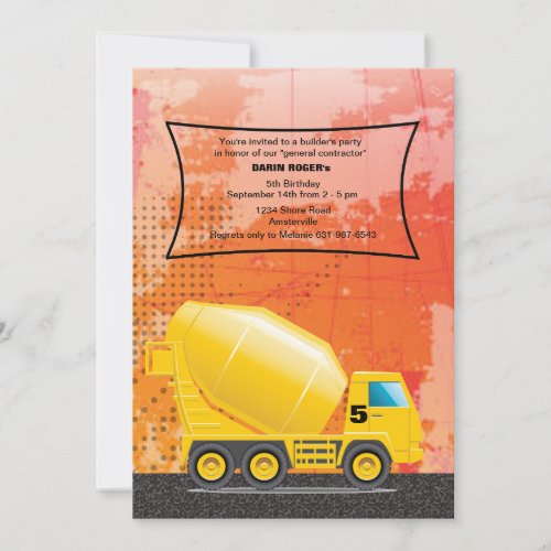 Construction Cement Truck Invitation