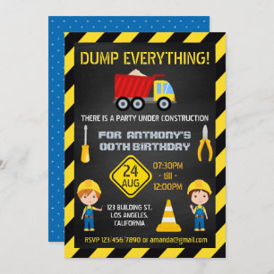Construction Chalkboard Birthday Party any age Invitation