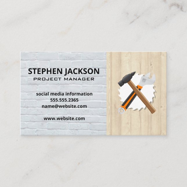 Construction | Circular Saw | Hammer Wrench Business Card (Front)