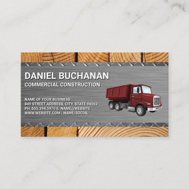 Construction | Circular | Steel Wood | Dump Truck Business Card (Front)