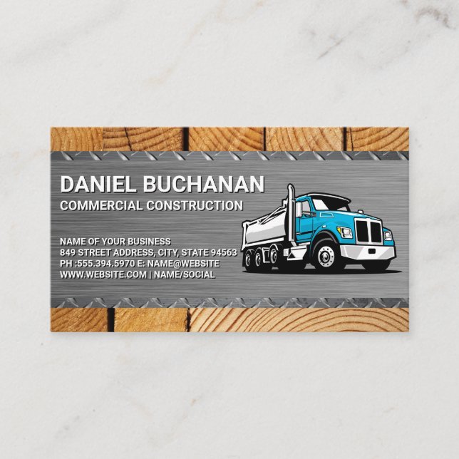 Construction | Circular | Steel Wood | Dump Truck Business Card (Front)