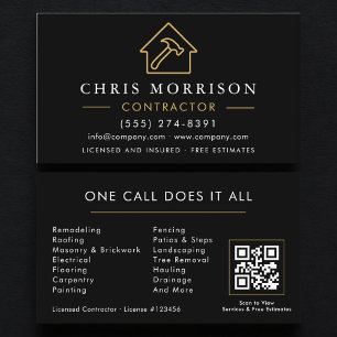 Construction Company Black Gold QR Code Business Card