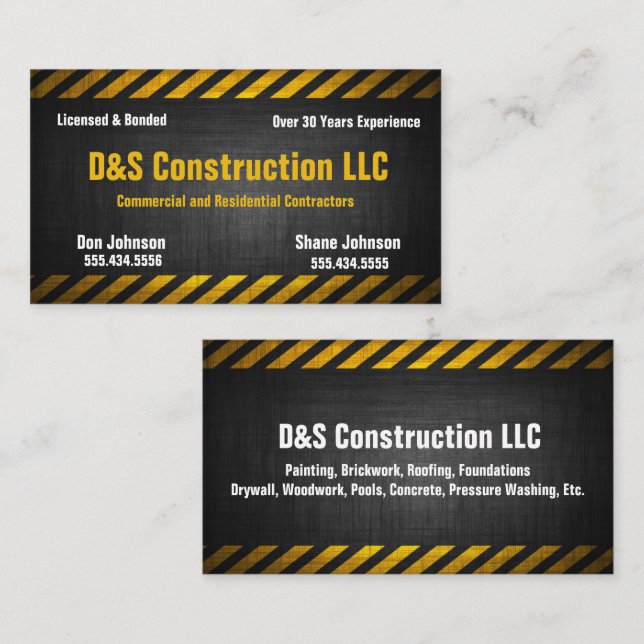 Construction Company Caution Business Card (Front/Back)