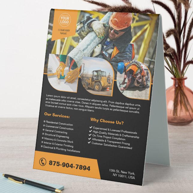 Construction Company Custom Table Tent Sign (In SItu (Table))