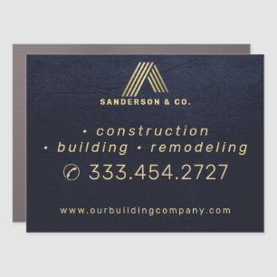 Construction company gold navy advertising car magnet