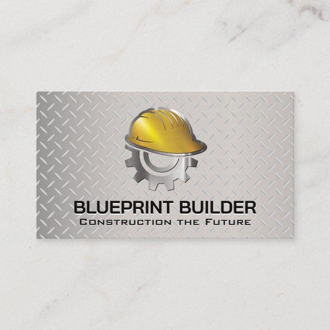 Construction Company Logo | Steel Background Business Card (Front)