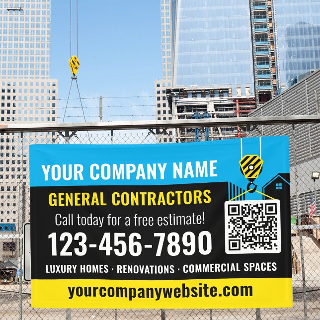 Construction Company QR Code Blue Promotional Banner (Creator Uploaded)