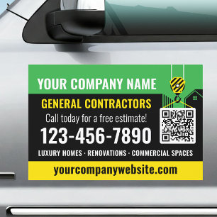 Construction Company QR Code Green Promotional Car Magnet