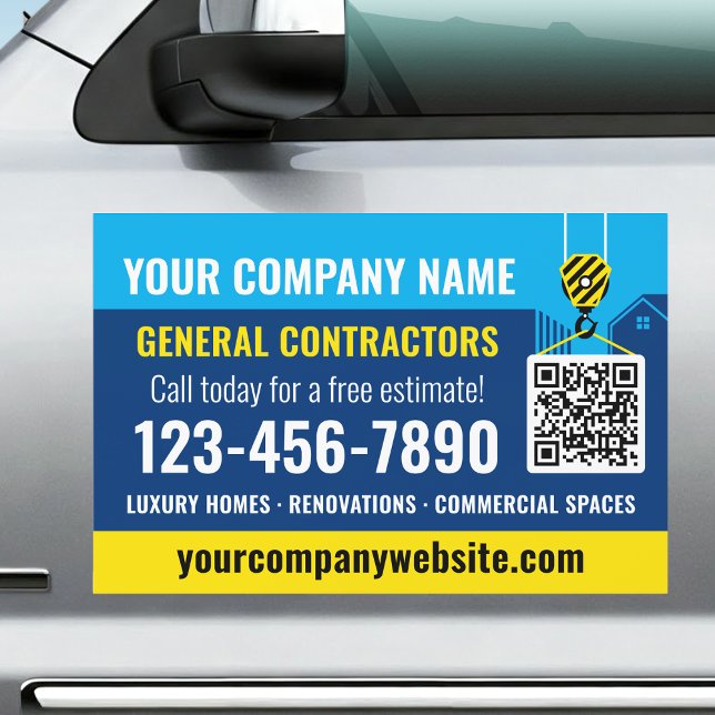 Construction Company QR Code Navy Promotional Car Magnet (Creator Uploaded)