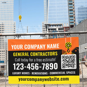 Construction Company QR Code Orange Promotional Banner