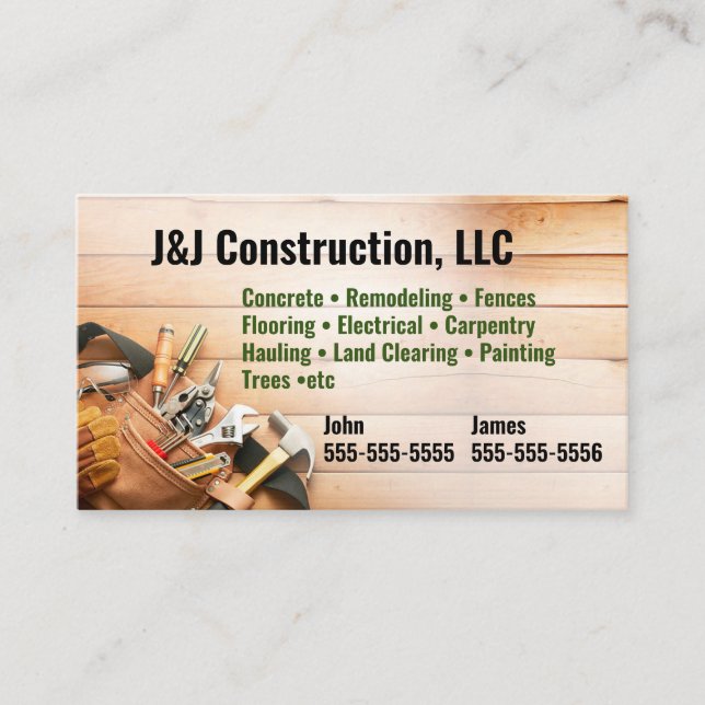 Construction Company Tool Belt Business Card (Front)