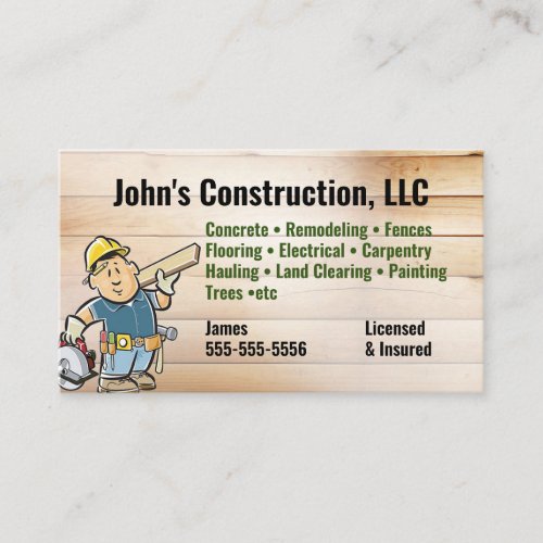 Construction Company Tool man Business Card
