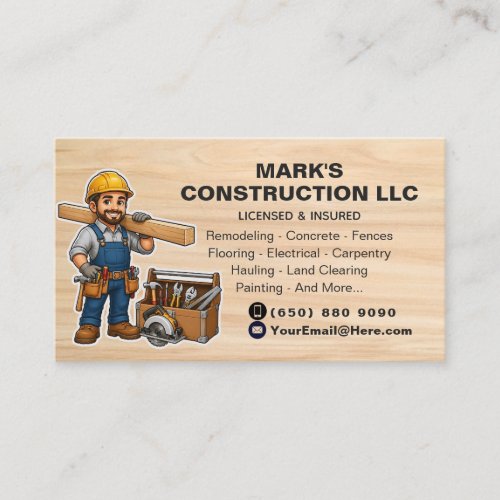 Construction Company Tool Man Contractor Business Card