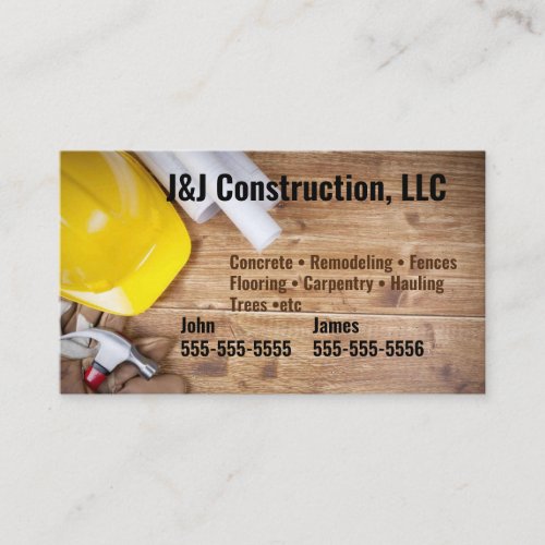 Construction Company Wood Business Card