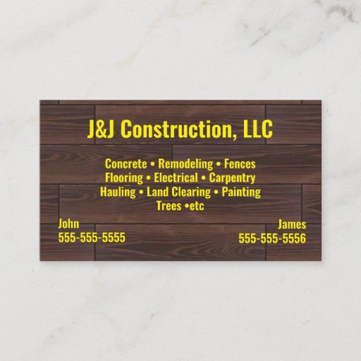 Customizable Construction Company Wood Business Card