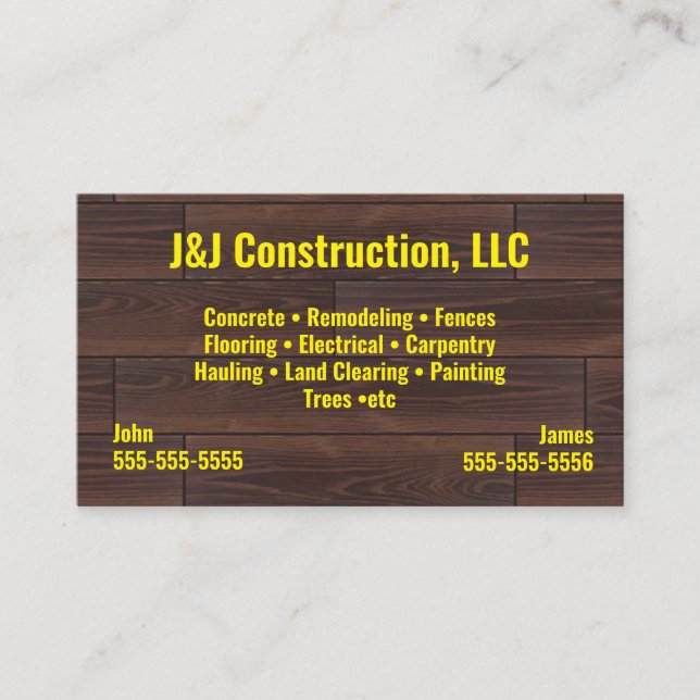 Construction Company Wood Business Card (Front)