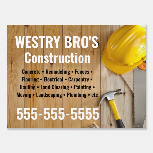 Construction Company Yard Sign (Front)