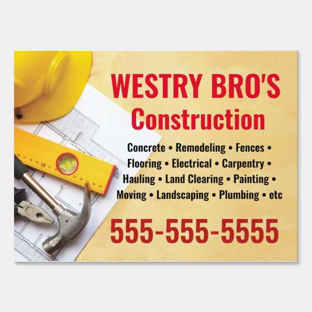 Construction Company Yard Sign (Front)