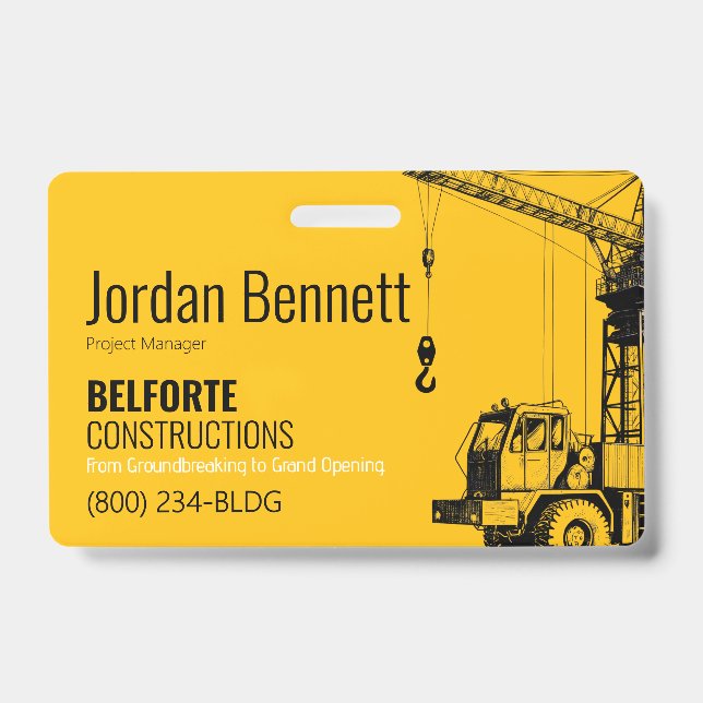 Construction Company, Yellow & Black Crane Design  Badge (Front)