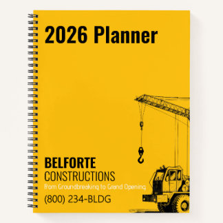Construction Company, Yellow & Black Crane Design Notebook