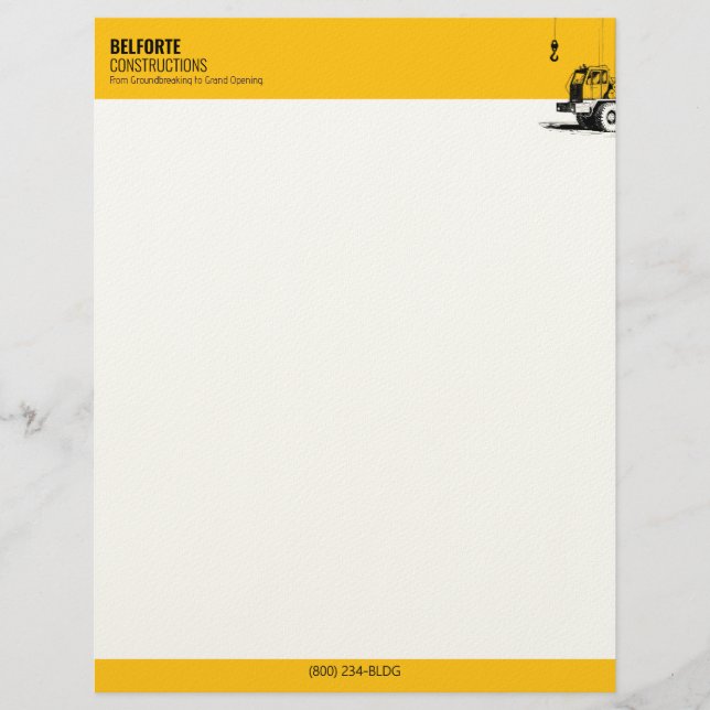Construction Company Yellow & Black Crane Letterhead (Front)