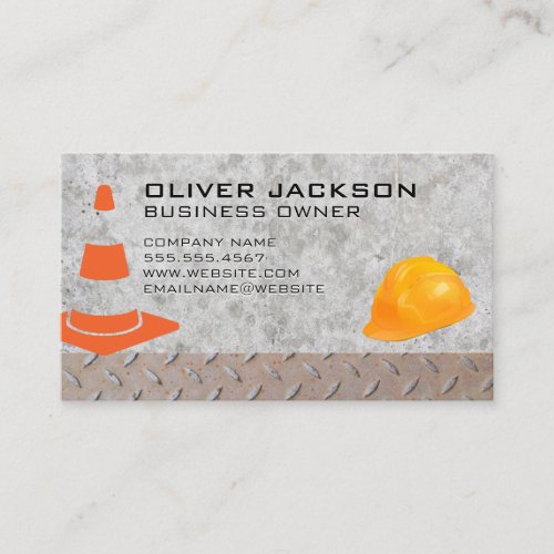 Construction Cone and Hard Hat  Steel Concrete Business Card